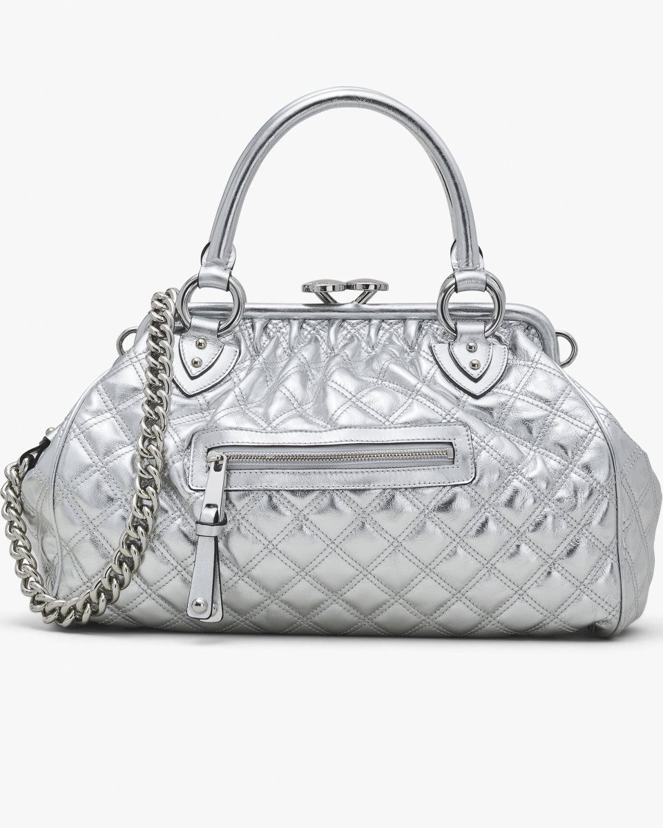 Silver Marc Jacobs Re-Edition Quilted Metallic Leather Stam Bag | 708529-WYB