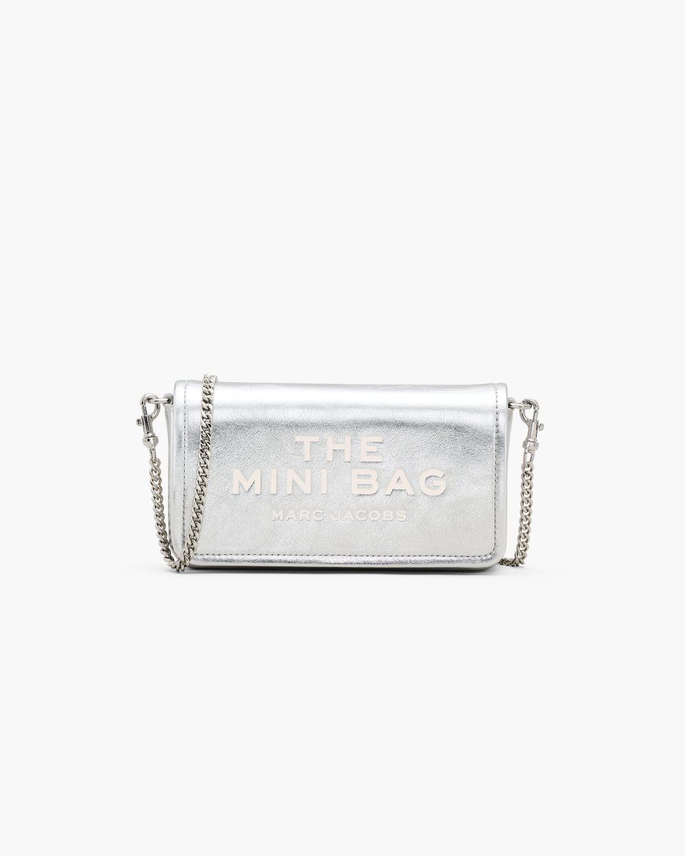 Silver Marc Jacobs The Metallic Leather Chain Mini Bag | 240568-SHO