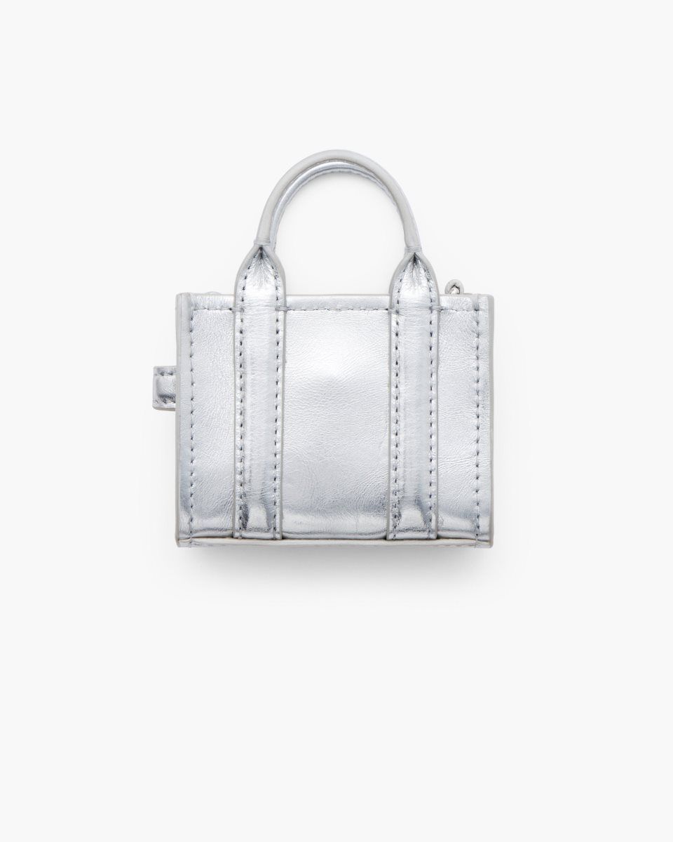 Silver Marc Jacobs The Metallic Leather Nano Tote Charm | 654093-YXQ