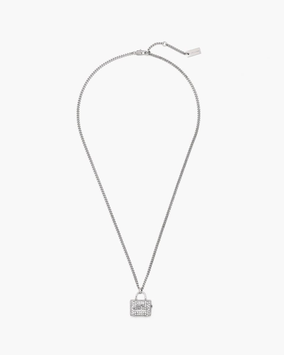 Silver Marc Jacobs The Pave Tote Bag Necklace | 573982-FIB