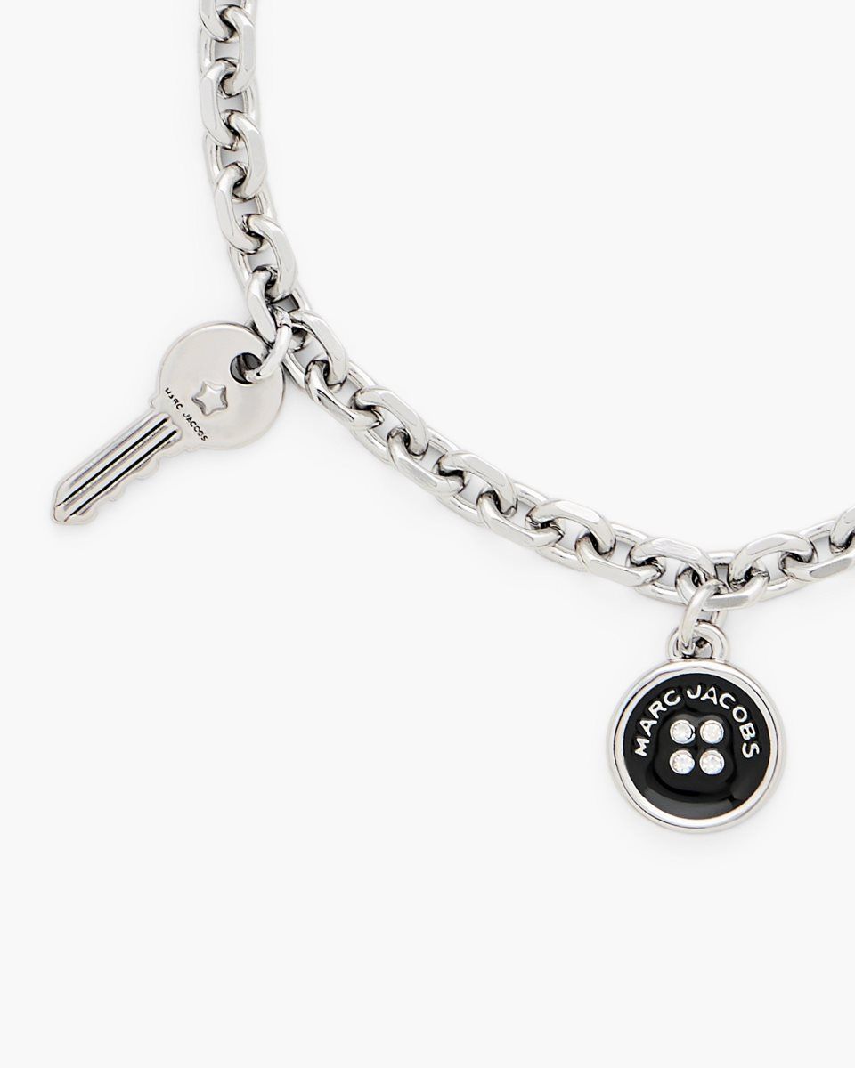 Silver / Black Marc Jacobs Button Charm Bracelet | 562349-VCG