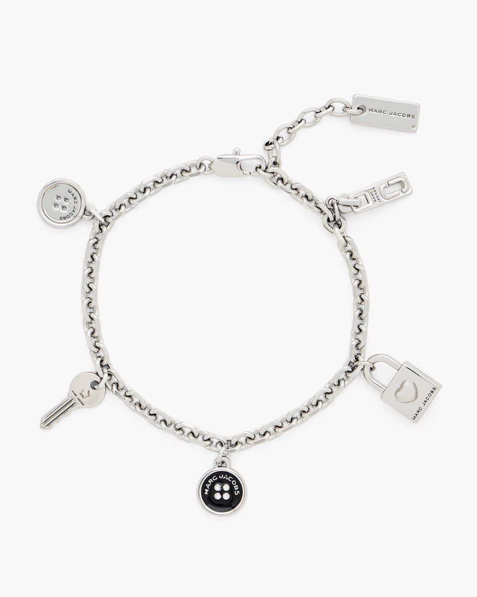 Silver / Black Marc Jacobs Button Charm Bracelet | 562349-VCG