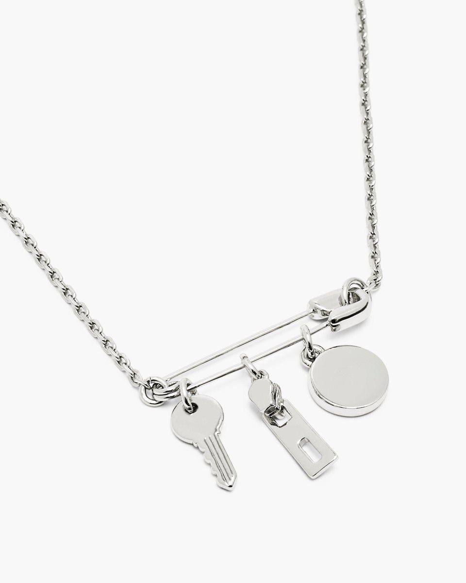 Silver / Black Marc Jacobs Button Charm Necklace | 327845-KBO