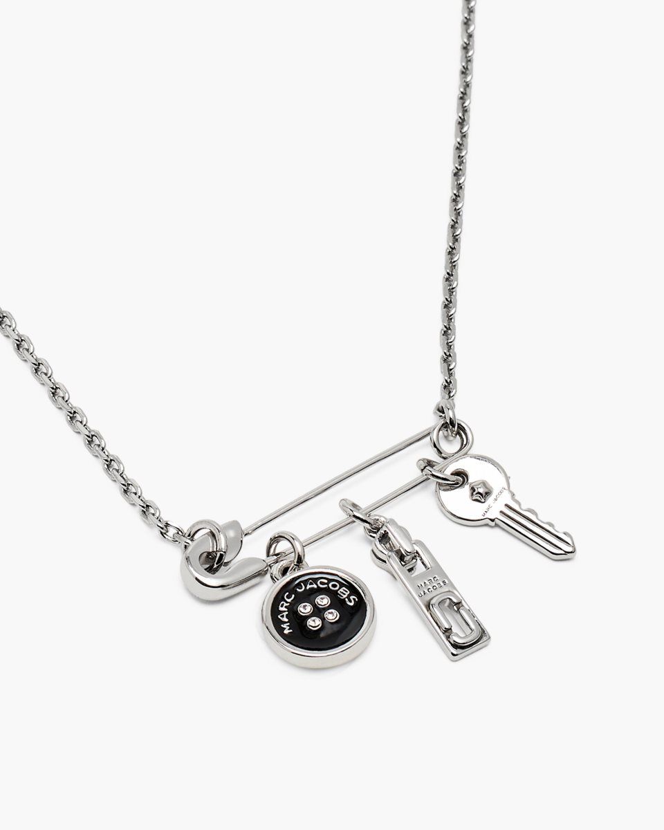 Silver / Black Marc Jacobs Button Charm Necklace | 327845-KBO