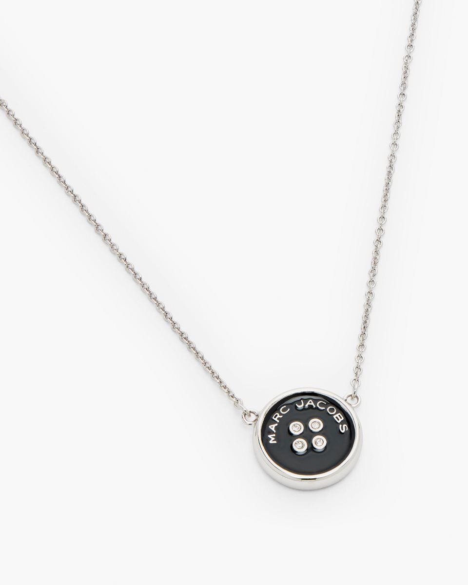 Silver / Black Marc Jacobs The Button Pendant Necklace | 320895-TLY