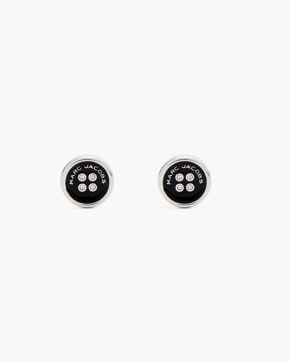 Silver / Black Marc Jacobs The Button Stud Earrings | 801769-PTD