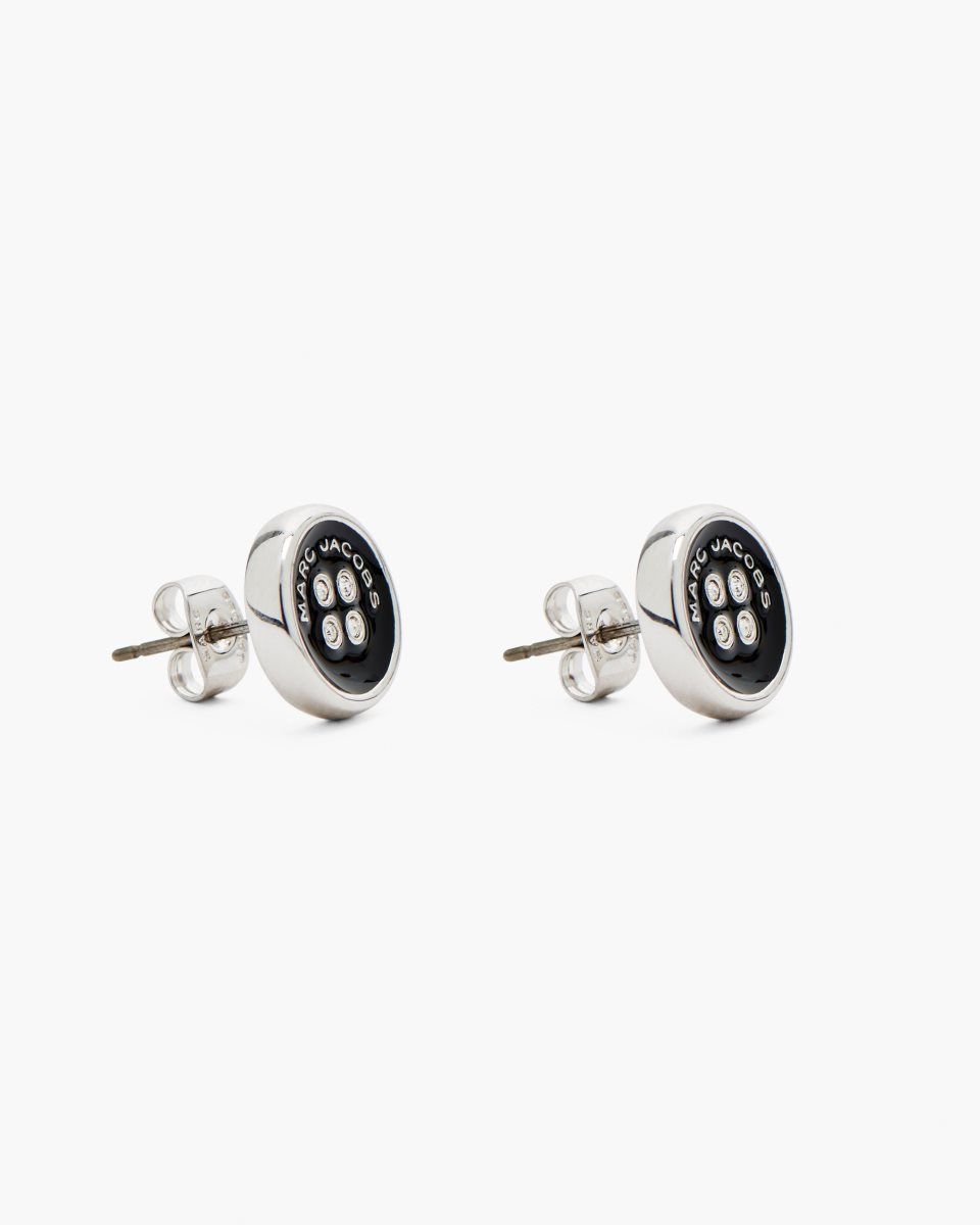 Silver / Black Marc Jacobs The Button Stud Earrings | 801769-PTD