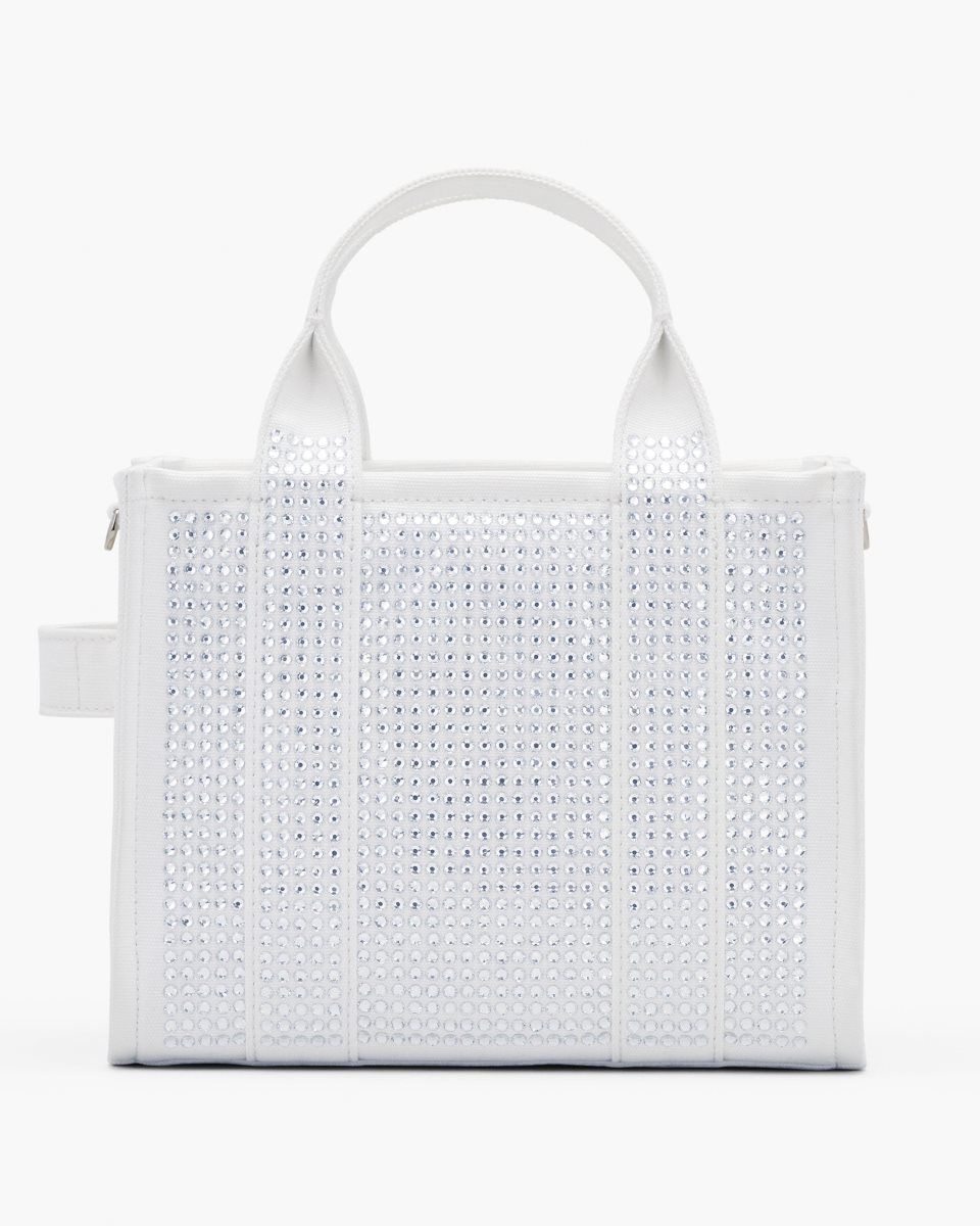 White Marc Jacobs The Crystal Canvas Small Tote Bag | 642938-SVB