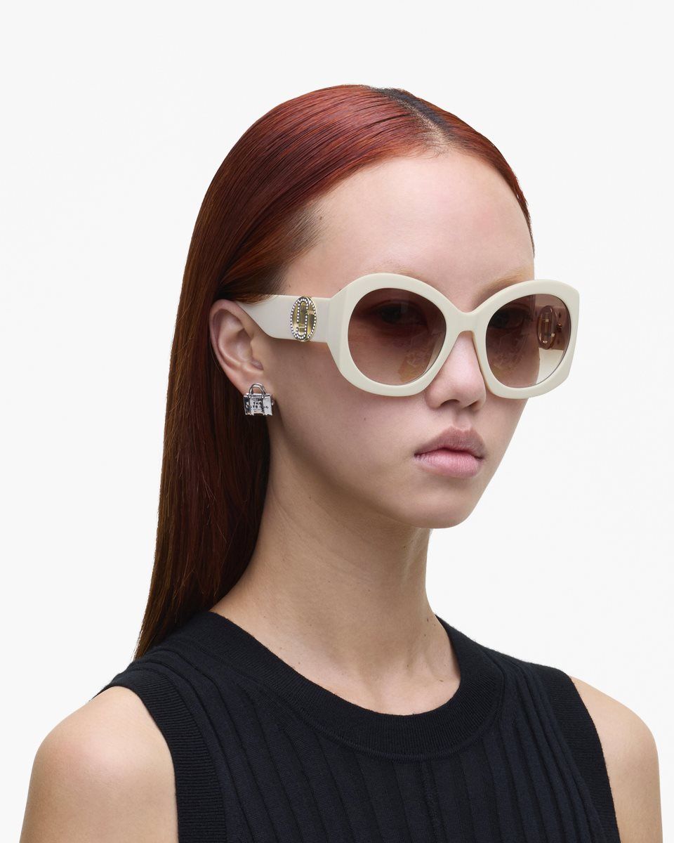 White Marc Jacobs The Crystal J Marc Oversized Sunglasses | 786594-BOK