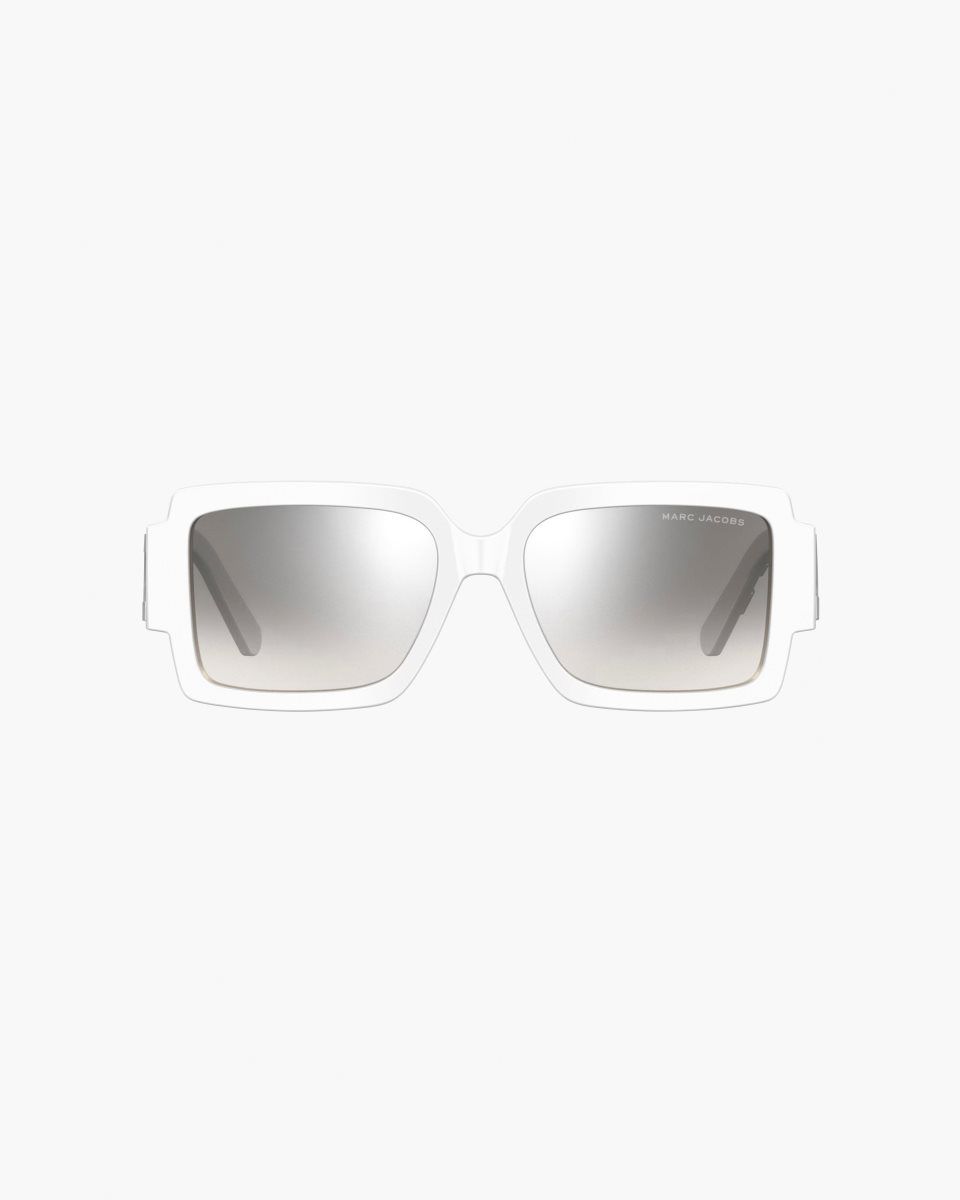 White / Grey Marc Jacobs The Bold Logo Square Mirrored Sunglasses | 721048-FNR