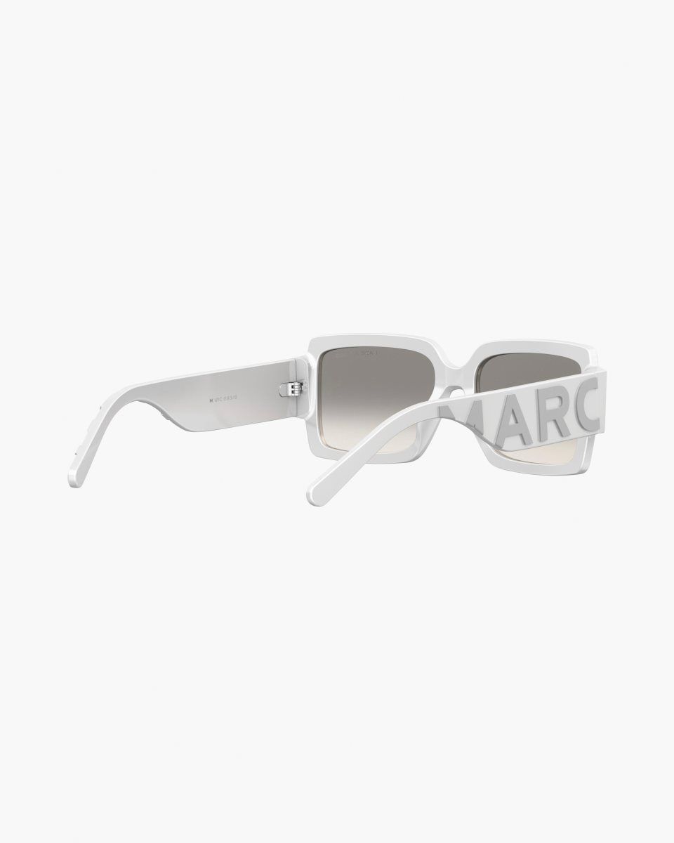 White / Grey Marc Jacobs The Bold Logo Square Mirrored Sunglasses | 721048-FNR