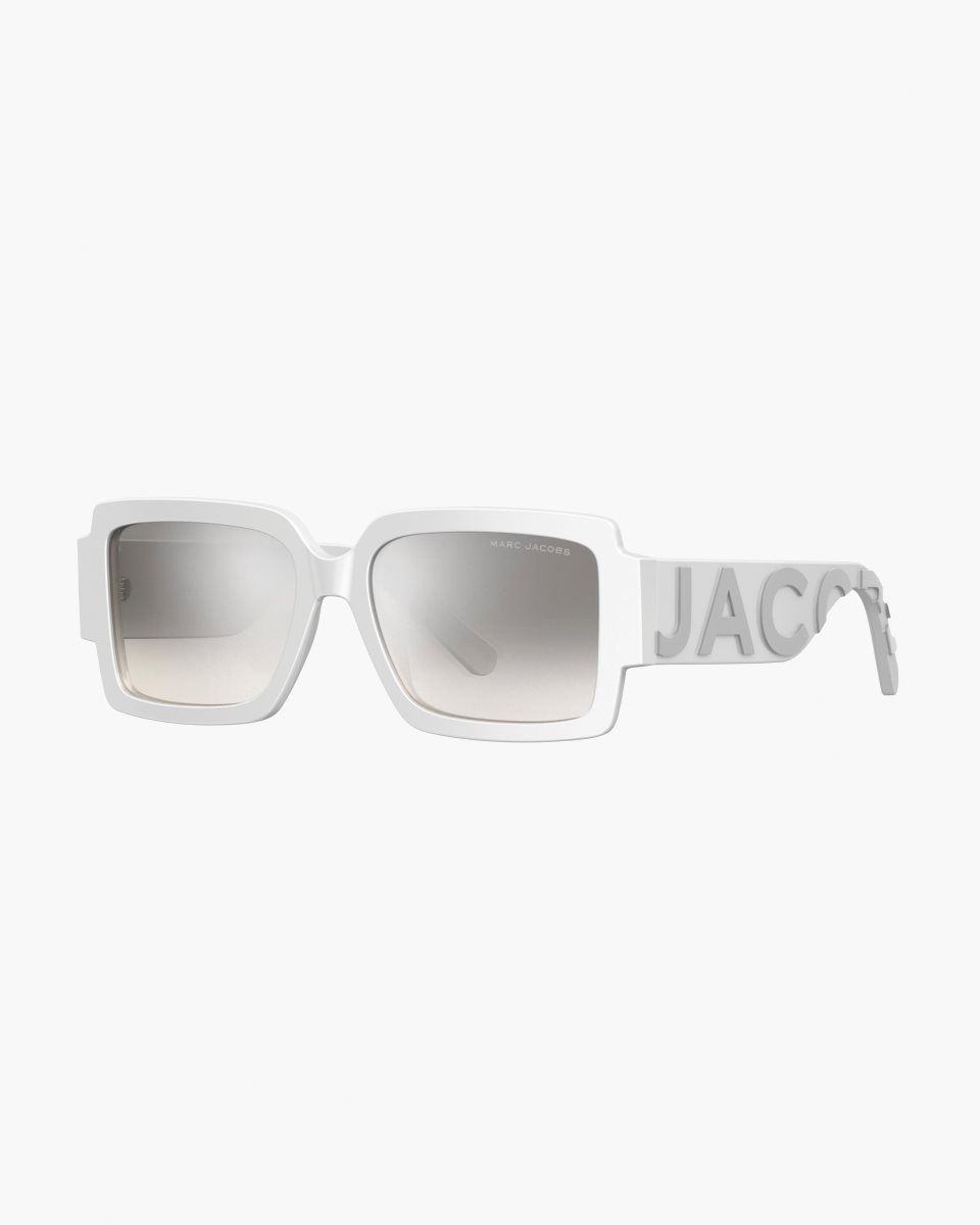 White / Grey Marc Jacobs The Bold Logo Square Mirrored Sunglasses | 721048-FNR